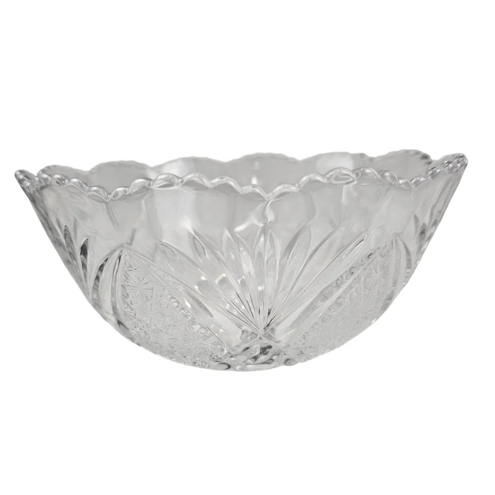 Crystal Glass Studios Japan Cut Glass Scalloped Bowl‎ Starburst 6 Inch Clear